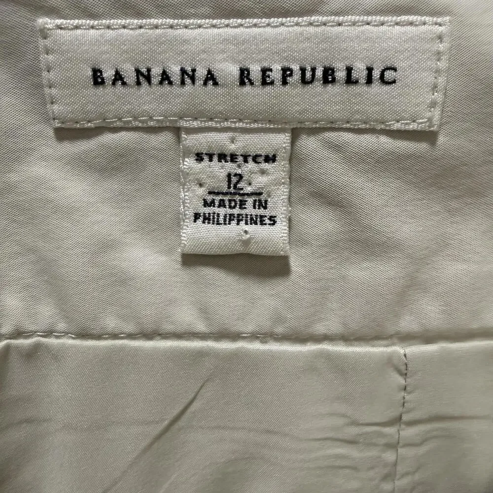BANANA REPUBLIC Wms Size 12 Beige Stretch‎ Skirt with Bow Belt & Pockets Preppy